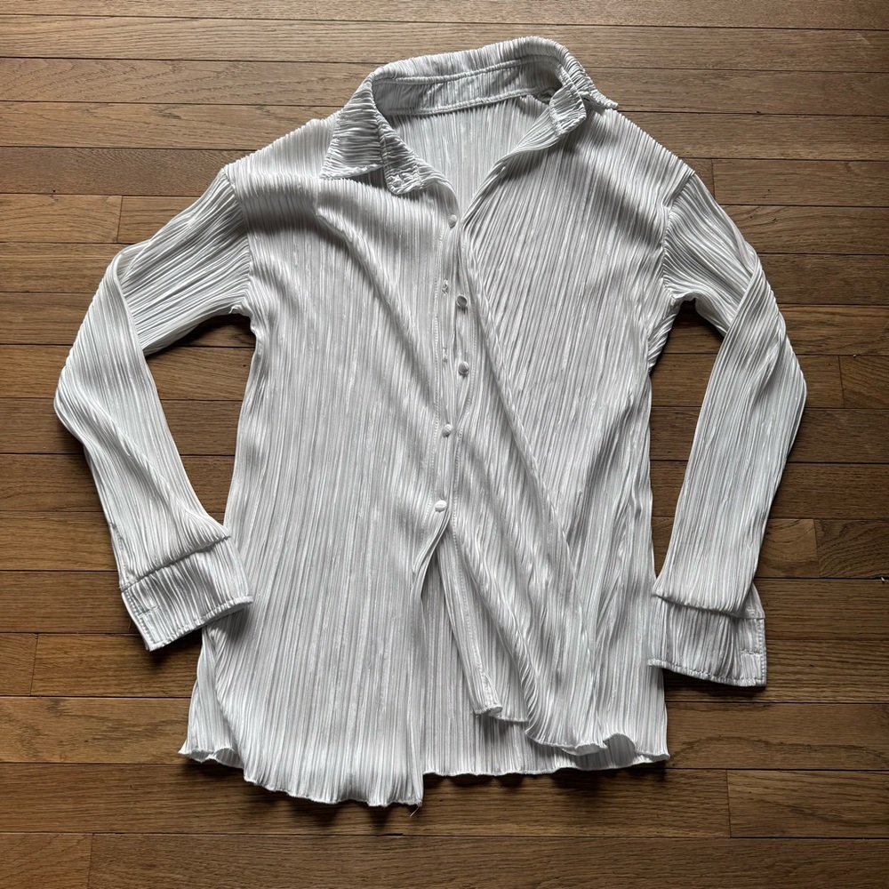 White pleated cotton shirt and shorts set size S